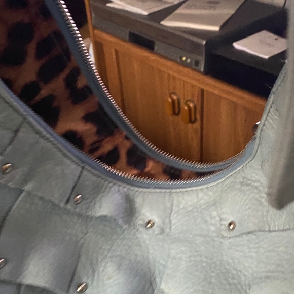 b. makowsky Woven Panel Studded Shoulder Bag - Light Blue - Picture 10 of 14